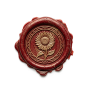 Sello de lacre dorado con girasol